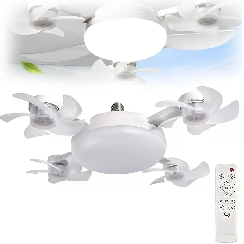 Multifunctional LED Ceiling Fan Light, Drone-Style Fan Light, Dual Fans and Lamp, 3 Adjustable Speeds, Remote Control with Aa Batteries
