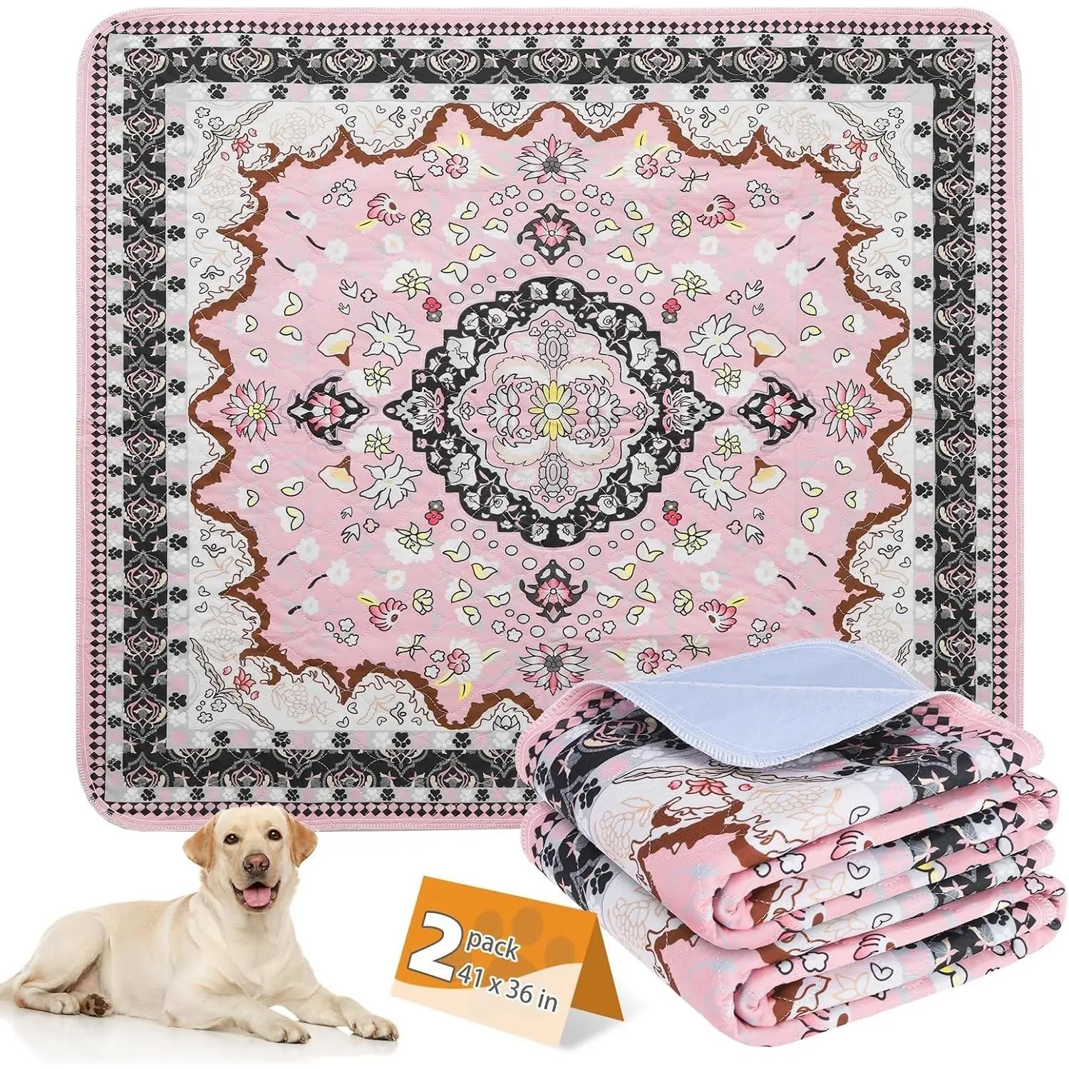 2-Pack Washable Dog Pee Pads, Super Absorbent Reusable Puppy Training Mats - Waterproof, Nonslip, Leak-Proof Large Pet Whelping Mats with Universal Fit for Floor, Crate (36"x41")