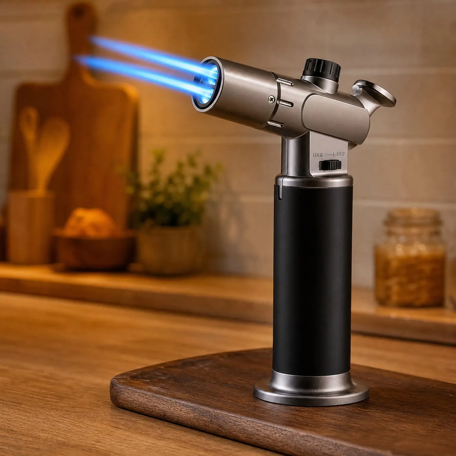 Butane Torch, Refillable Kitchen Cooking Lighter with Adjustable Flame, Single/Dual Flame, Safety Lock, Mini Blow Torch for Creme Brulee, Baking, Welding, BBQ, Crafts, DIY Soldering, Butane Not Included