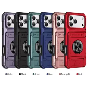 Vintage Heavy Duty Drop Protection Smartphone Case with Magnetic Rotatable Ring Kickstand & Card Holder - Accessories for iPhone 17 Air, 17, 16, 15, 14, 13 Pro Max Plus (Handheld Compatible)