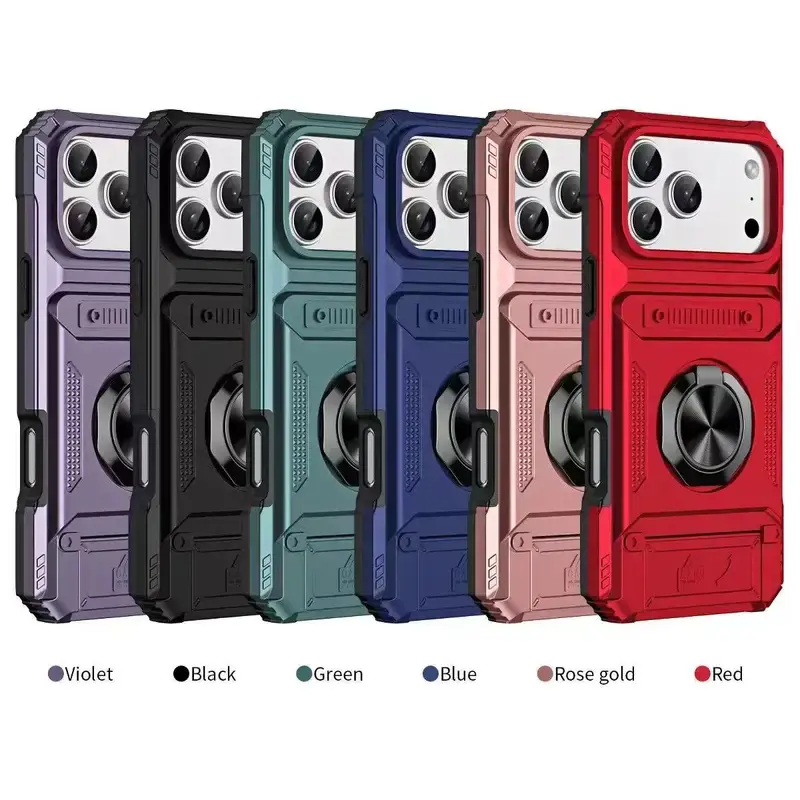 Vintage Heavy Duty Drop Protection Smartphone Case with Magnetic Rotatable Ring Kickstand & Card Holder - Accessories for iPhone 17 Air, 17, 16, 15, 14, 13 Pro Max Plus (Handheld Compatible)