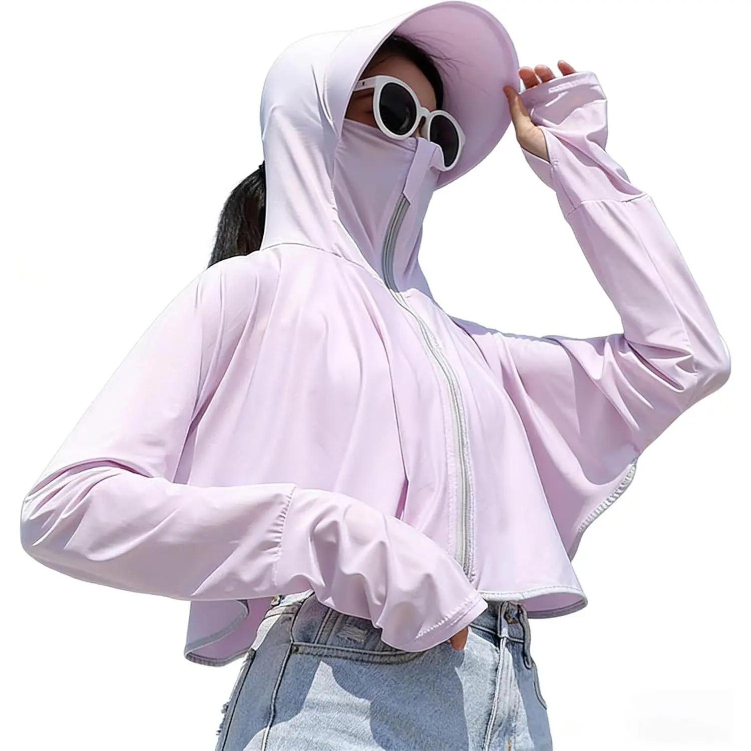Lightweight Sun-Protection-Tops Women Outdoor UPF 50+ Hiking Tops Jacket Athletic Workout Crop Running