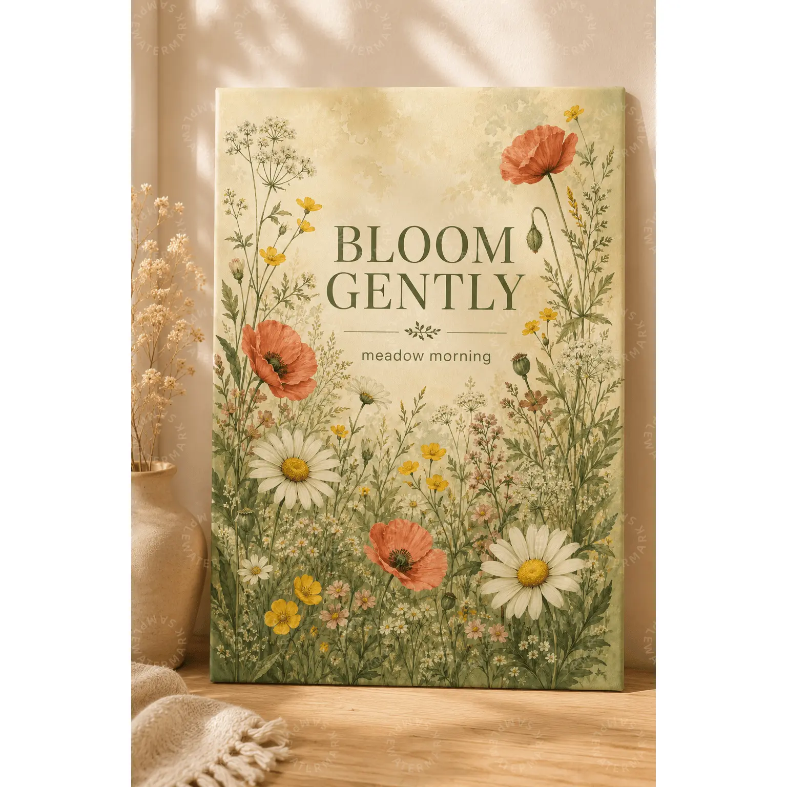 Bloom Gently Wildflower Canvas Wall Art, Vintage Botanical Meadow Poster, Cottagecore Floral Aesthetic Poster for Bedroom Living Room Decor, Office Wall Art, Nature Room Decor Gift
