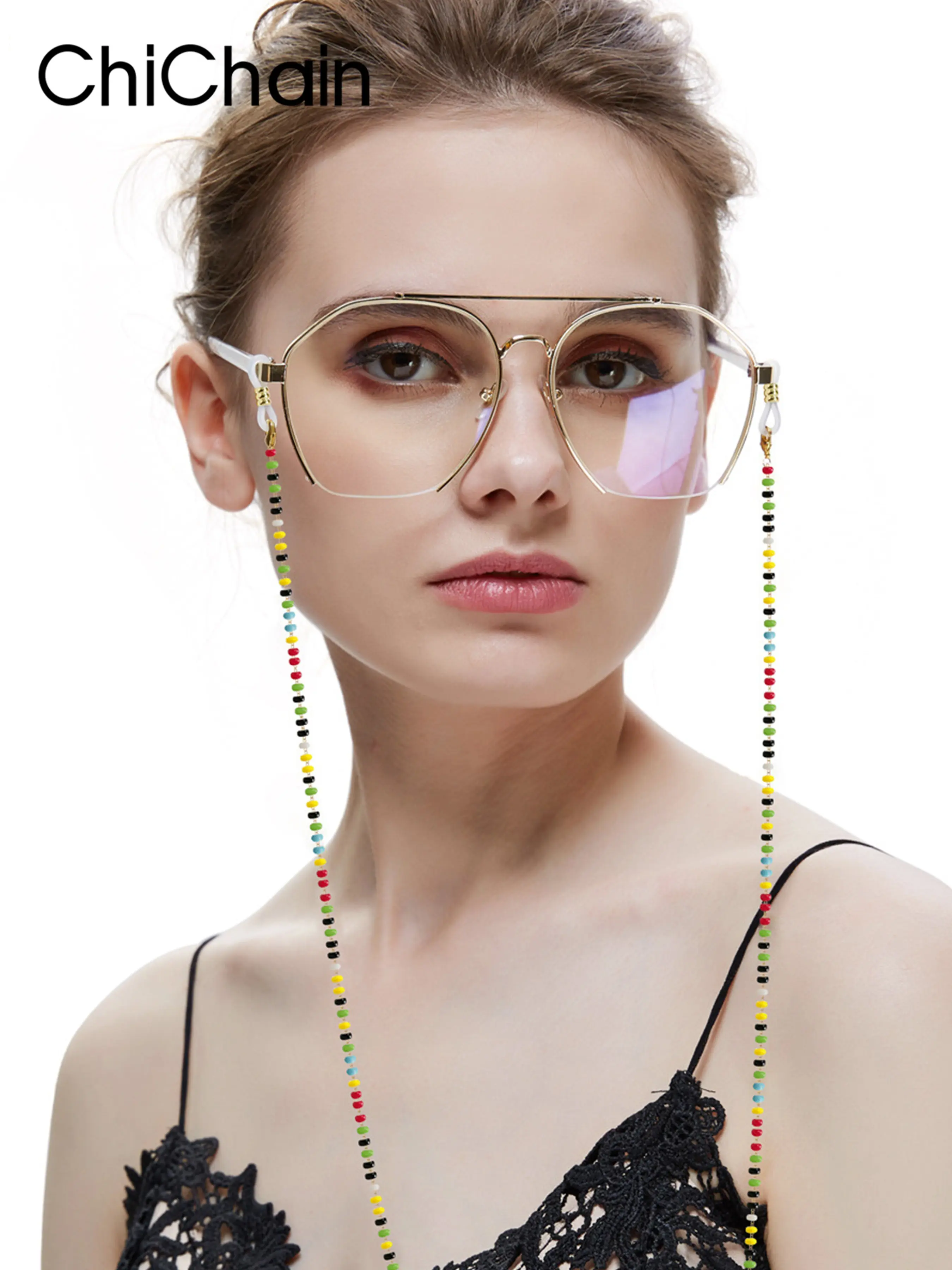 Metal Eyeglass Chain with Beads, Mask Strap, Necklace Style, Durable Design, Perfect for Glasses & Masks, Fashion Accessory