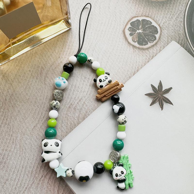 Chinese Style Cartoon Panda Beaded Phone Chain Anti-loss Phone Strap Charm Cute Pendant Lanyard For Girl Cell Phone Wrist Strap
