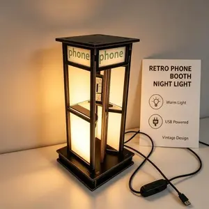 British Vintage Phone Booth Shape LED Decorative Lamp, Creative Bedroom Night Light, Home Desktop Ornament, Christmas Festival Decoration, Cozy Lighting #GLOBAL PICKS