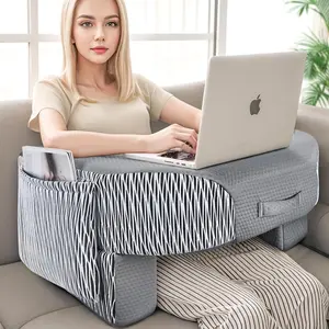 Reading Pillow for Laptop, Large Armrest Gaming Pillow for Working, Hight Lap Desk Pillow for Adult Sitting in Bed,, SofaStripe and Grey