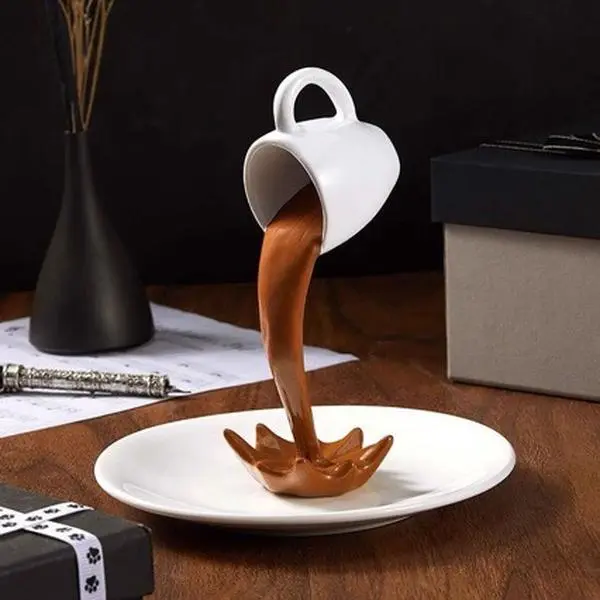 3D Floating Coffee Cup Sculpture, Resin & Steel Tabletop Home Decor for Living Rooms, Game Rooms, and Sports Fan Shops, Mdf+Steel, Indoor Use, 3D Effect
