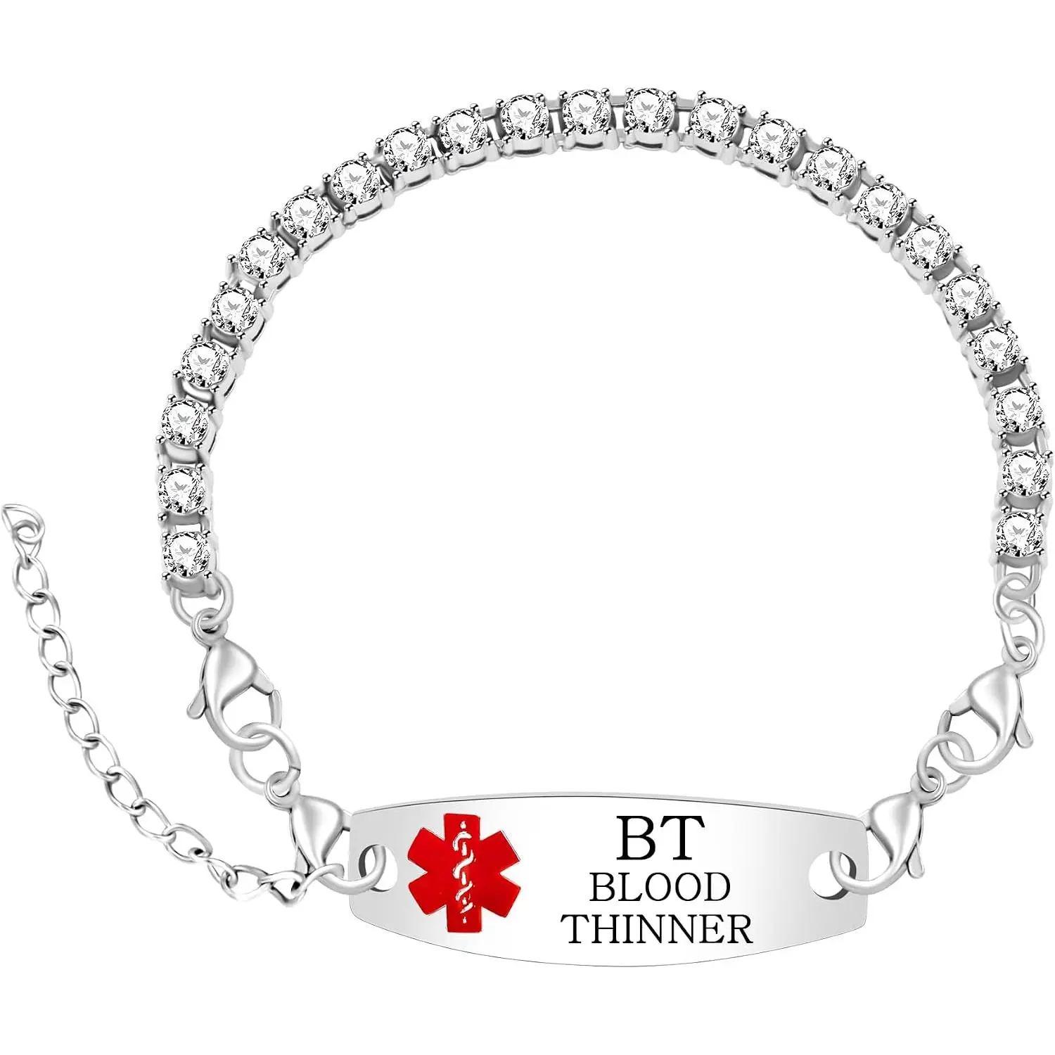 Custom Engraved  Alert Bracelet Cubic Zirconia Adjustable Tennis Chain - Personalized  ID -  Contact  for Women