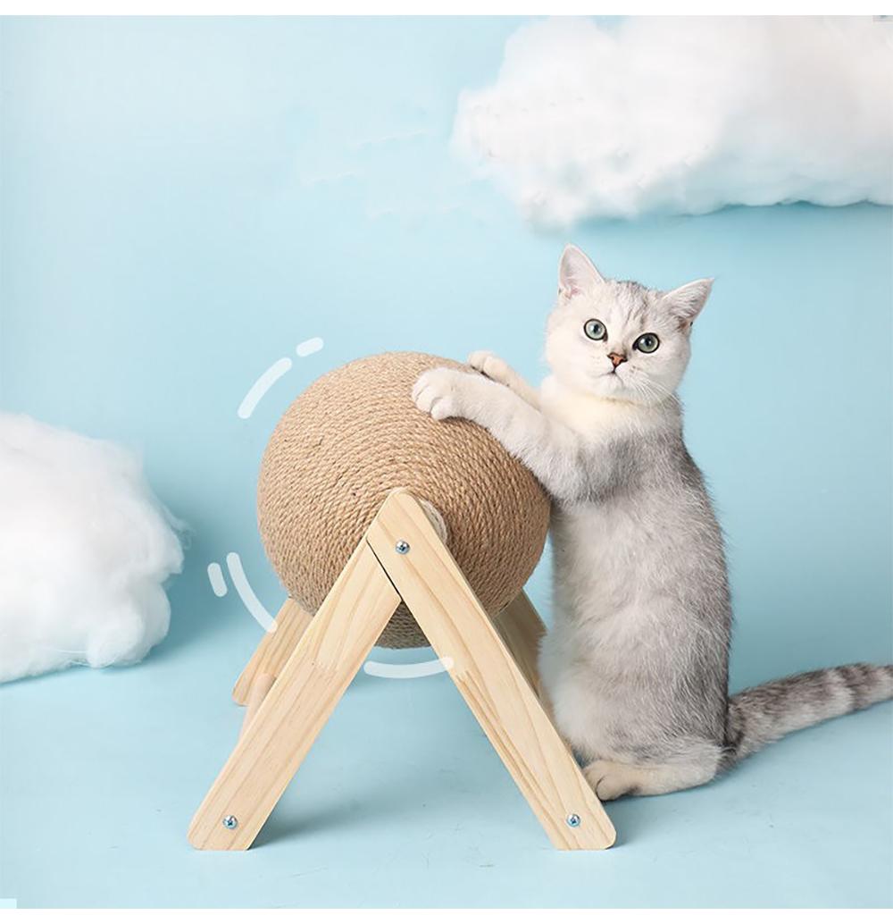 Vertical Cat Scratcher with Ball - 2-in-1 Solid Wood Sisal Post & Interactive Hanging Toy, Space-Saving Furniture Friendly Cat Enrichment