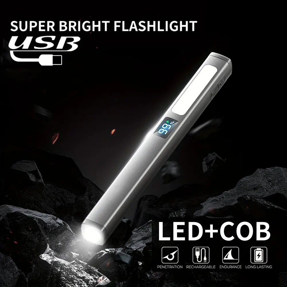 Magnetic EDC Pen Flashlight - Rechargeable LED Flashlights with Luminous Light, Clip, Portable for Camping, Home Improvement