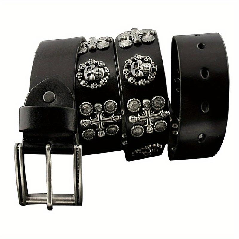 Men's Punk Genuine Leather Belts Biker Rock Skull Cross Black Waist Strap belt Men's Punk Genuine Leather Belts Biker Rock Skull Cross Black Waist Strap belt