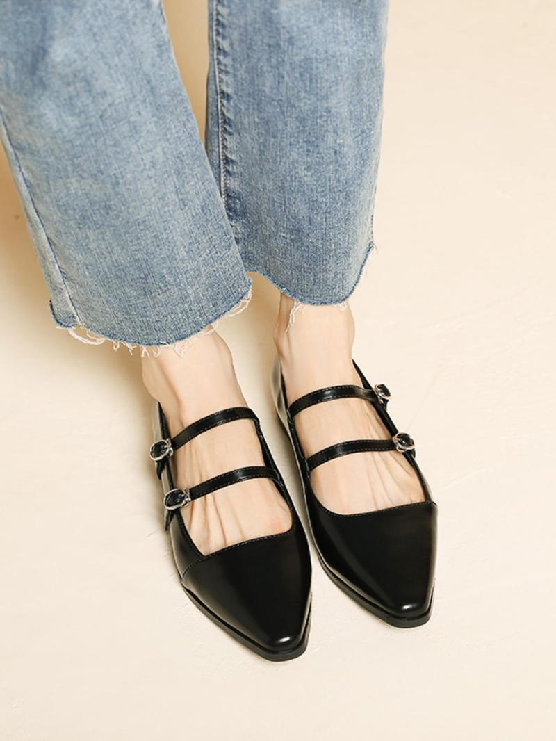Retro English Style Mary Jane Shoes for Women, Square Toe Casual Buckle Flat Shoes for Commuting, PU Leather Trendy Footwear