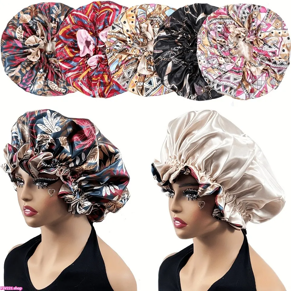 Women's Double-Layer Sleep Cap, Soft Plant Print Bonnet Hat for All Hair Types, Basic Everyday Fashion Accessory for Adults, Haircare, Heatless, Accessories Adults, Bonnet Head, Daily, Soft For Cozy Bedtime Wear