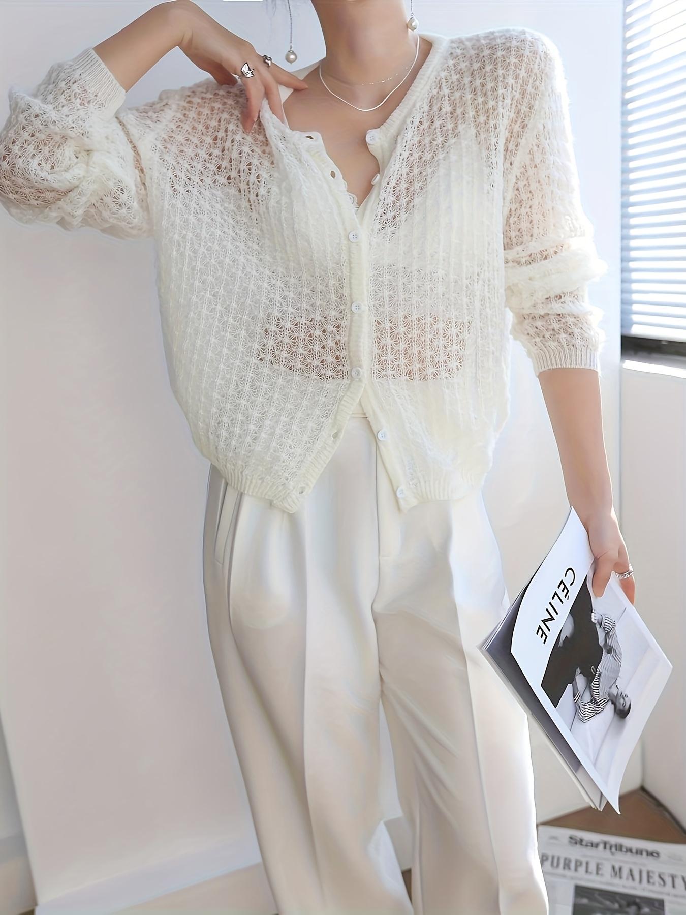 Women's Fashion Round Neck Knit Long Sleeve Cardigan Button, Lightweight Casual Style, Perfect for Spring, Summer, Autumn, Elegant Loose Fit, Knitwear