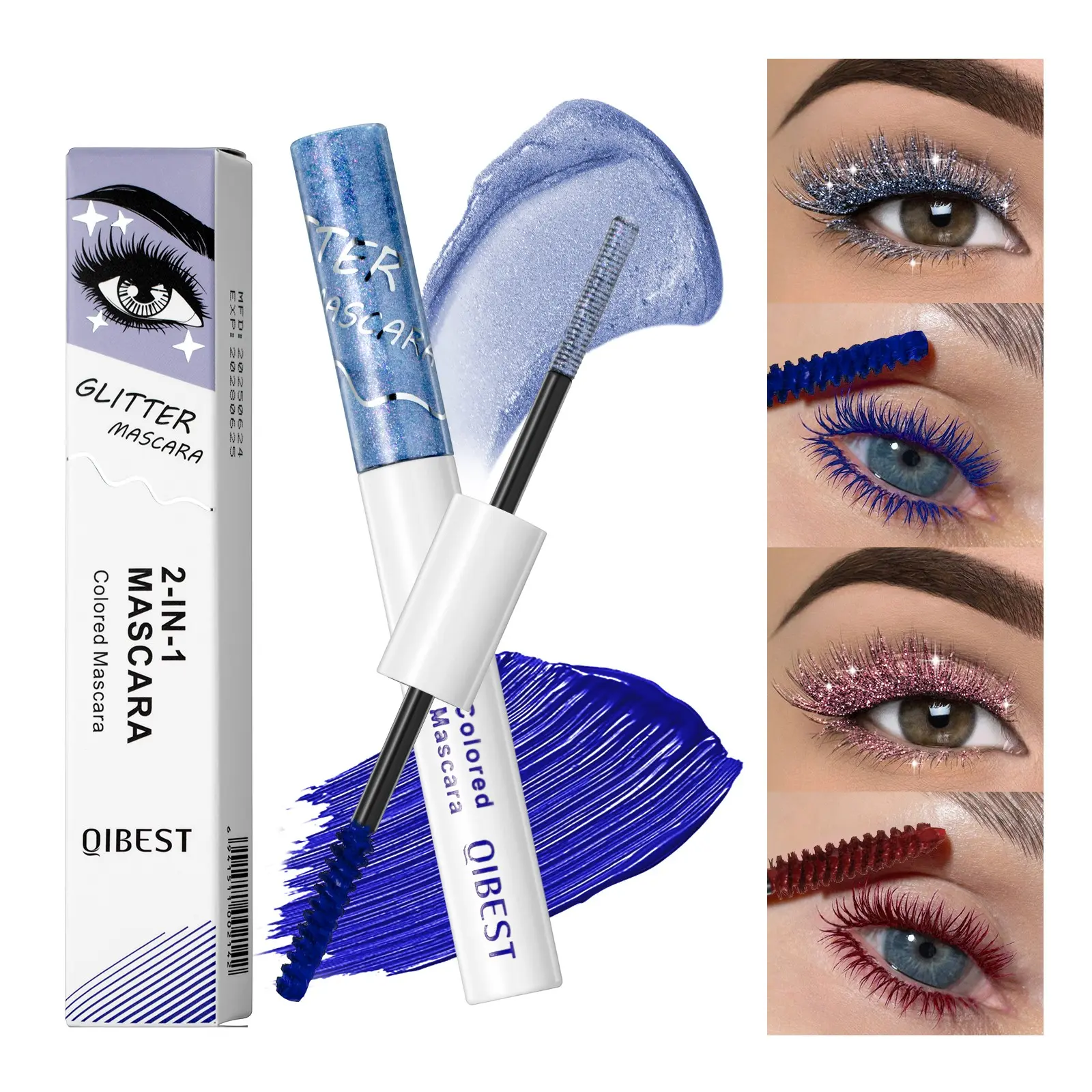 Shiny Glitter Diamond Color Pearl Matte Dual-Ended Eyelash Mascara, Lengthening, Waterproof, Smudge-Resistant, Volumizing, Long-Lasting, Single Item