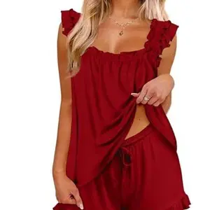 Ekouaer Pajama for Women Set 2 Piece Ruffle Pjs Soft Tank Top and Shorts Sleepwear Set Bridal Pajama Set for Women