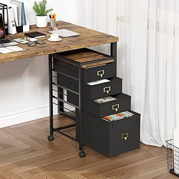 GARVEE4 Drawers Mobile Fabric File Cabinet, Metal Frame, MDF Top, Waterproof, Anti-Corrosive, Rolling Wheels, Home Office