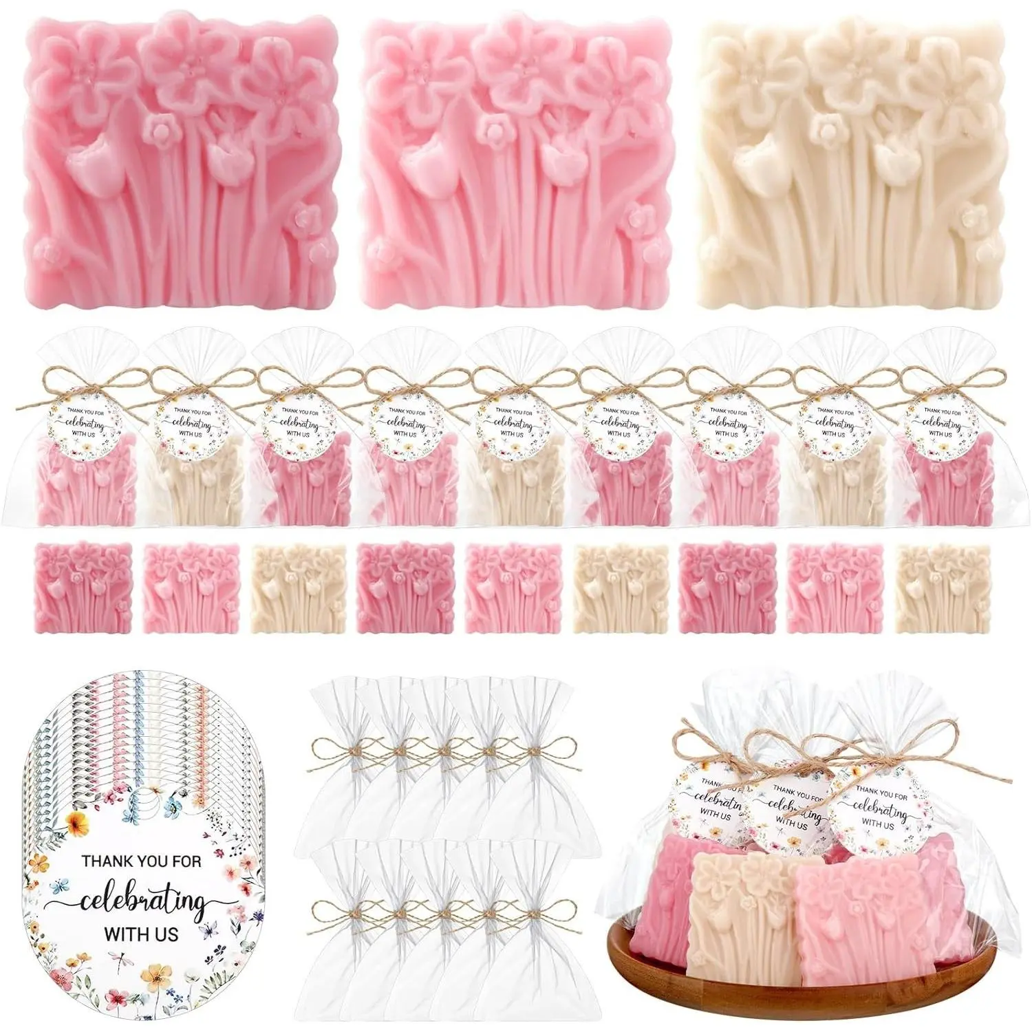 20 Pcs Baby Shower Soap Favors Wildflowers in Bloom Flower Bath Soap Gift Set with White Greeting Card Handmade Gifts for Guests Decorations Supplies(Classic Color,Classic Style)