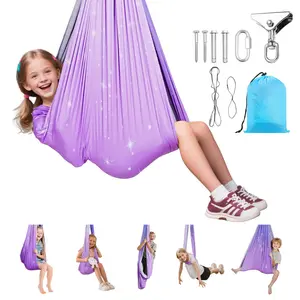 VEVOR Sensory Swing, Double-Layer Fabric Sensorys Hammock, Indoor Outdoor Sensory Swing with 360 Swivel Hanger, O-Sling, Holds up to 300lbs, Adjustable Aerial Yoga, Ceiling Swings for Kids