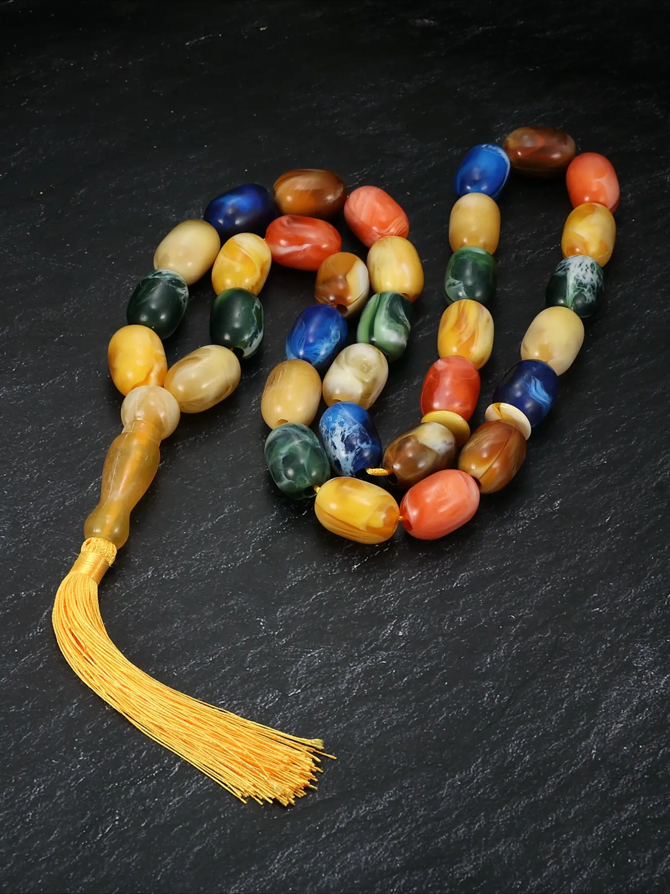 Large Oval Beads Mixed Color Acrylic Prayer Beads, Long Tassels, Unisex Islamic Religious Gift