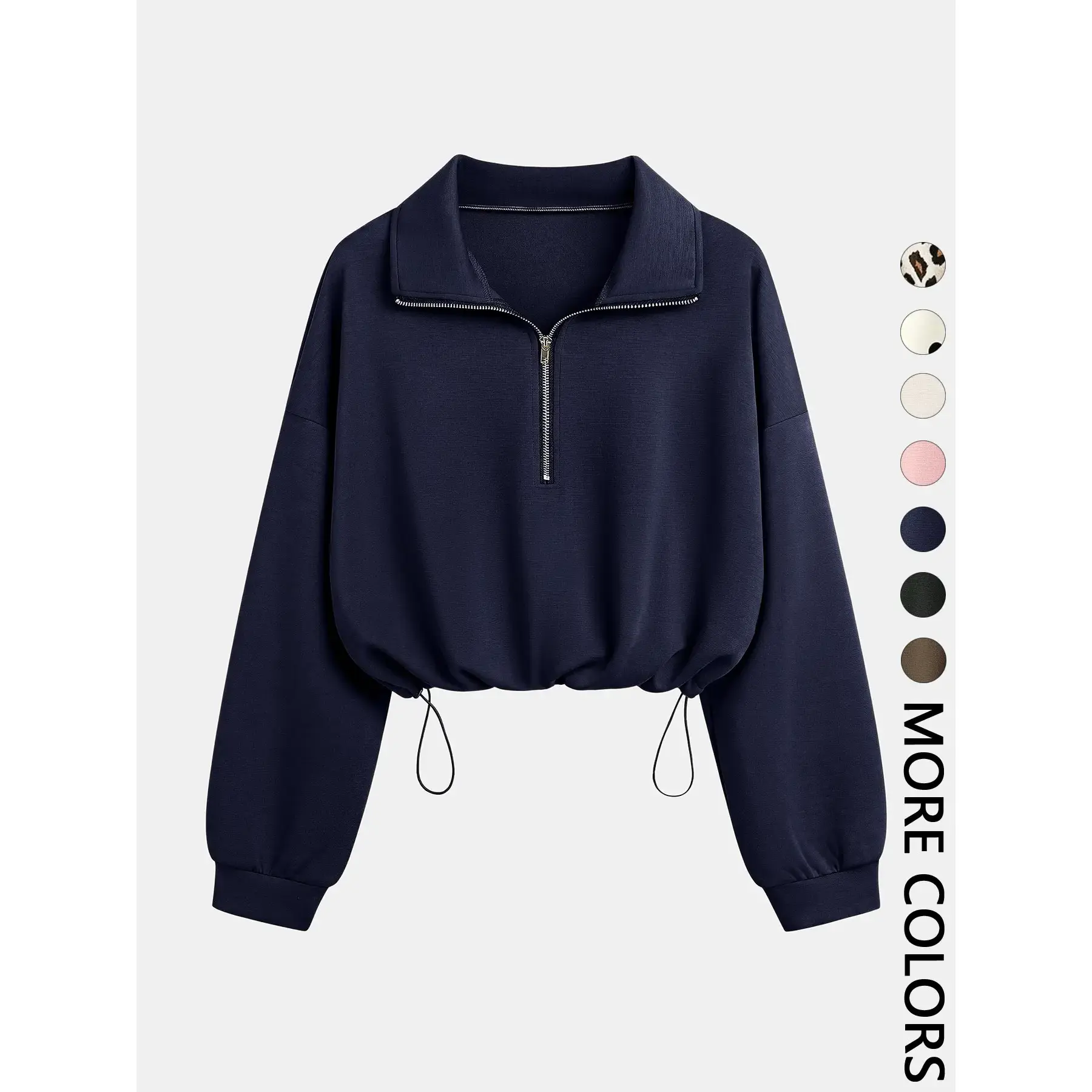 Women's Half-Zip Stand Collar Drawstring Short Sweatshirt, Spring & Fall Casual Fashion, Comfortable and Stylish