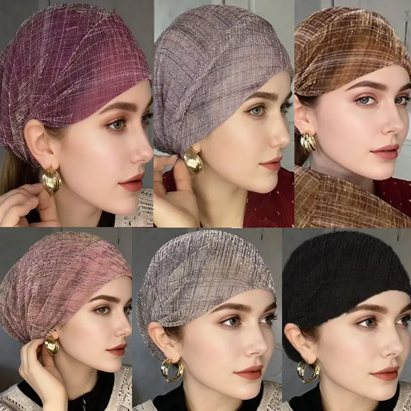 Women's 3Pcs/Pack Wool Mesh Pleated Pile Cap - Spring & Summer Ultra-Thin, Breathable, Comfortable, Elastic; Elegant Lace Toe Cap Ramadan Decoration Accessories (3pcs/pack mix color, others option available)