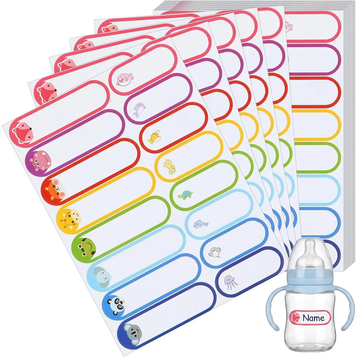 480 count Name Stickers for Water Bottles,Name Labels for Stuff  |  School Essentials Small Labels Blank Border Stickers for Bottle Names, Self-Laminating Tag Stickers Write- Label