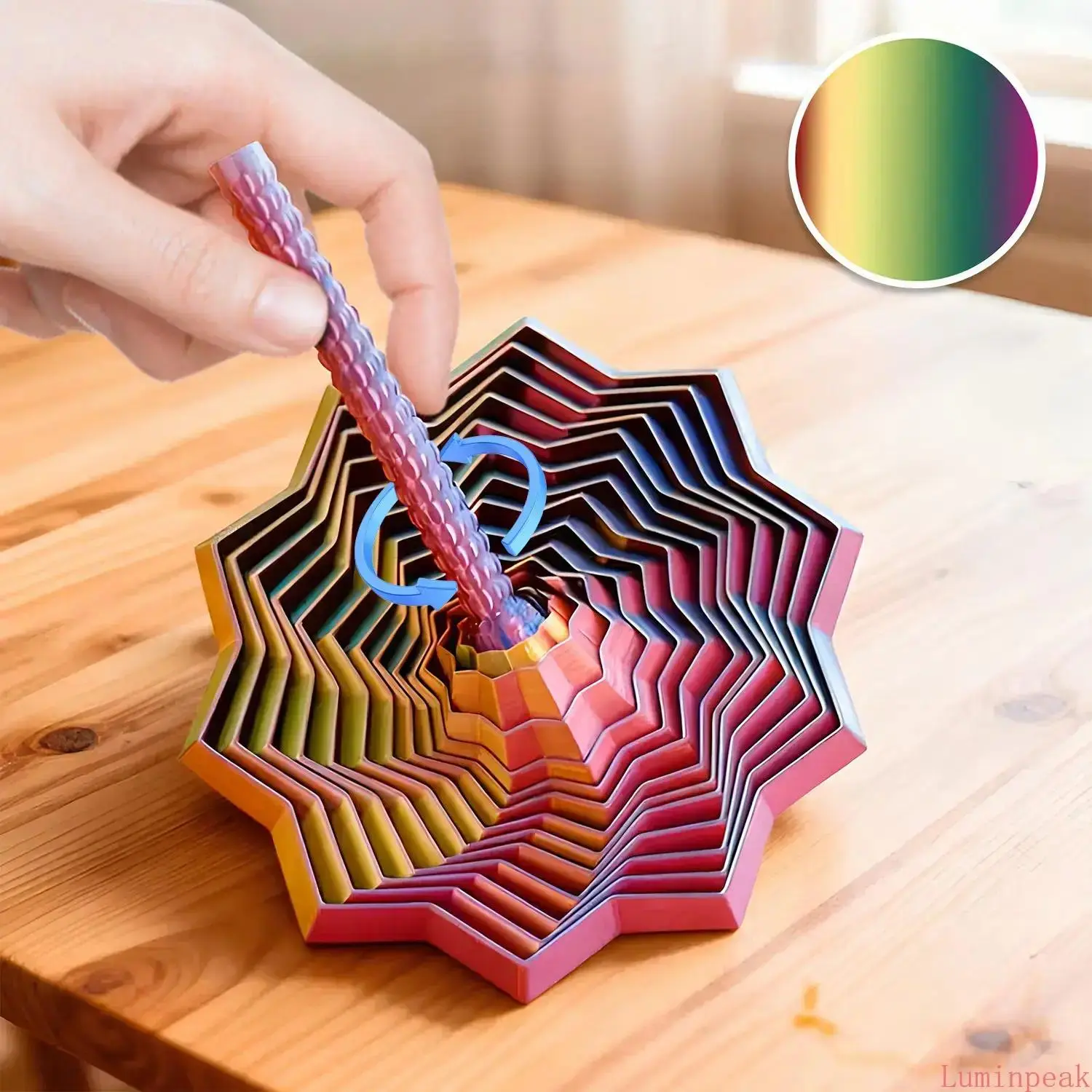 Sensory Fidget Toy, 3D Printed Colorful Whirling Spiral Star with Ergonomic Handle for Stress Relief, Unisex Birthday Gift for Family, Sensory Toy