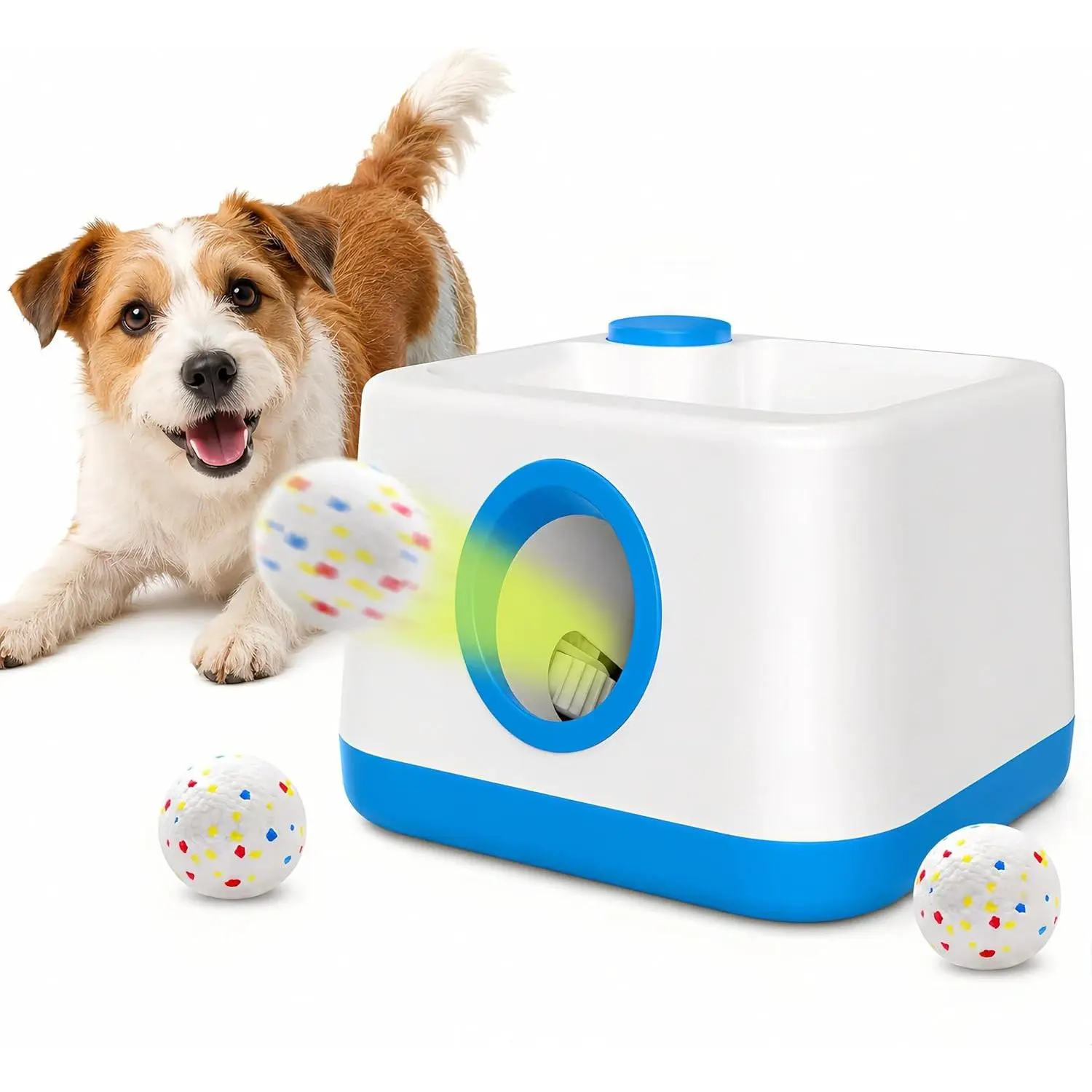 Automatic  Ball Launcher for Small and Medium Dogs, Interactive  Fetch , 3 Distance Settings, Rechargeable Tennis Ball Thrower, Indoor and Outdoor Play, Launch Distance 19-39 ft