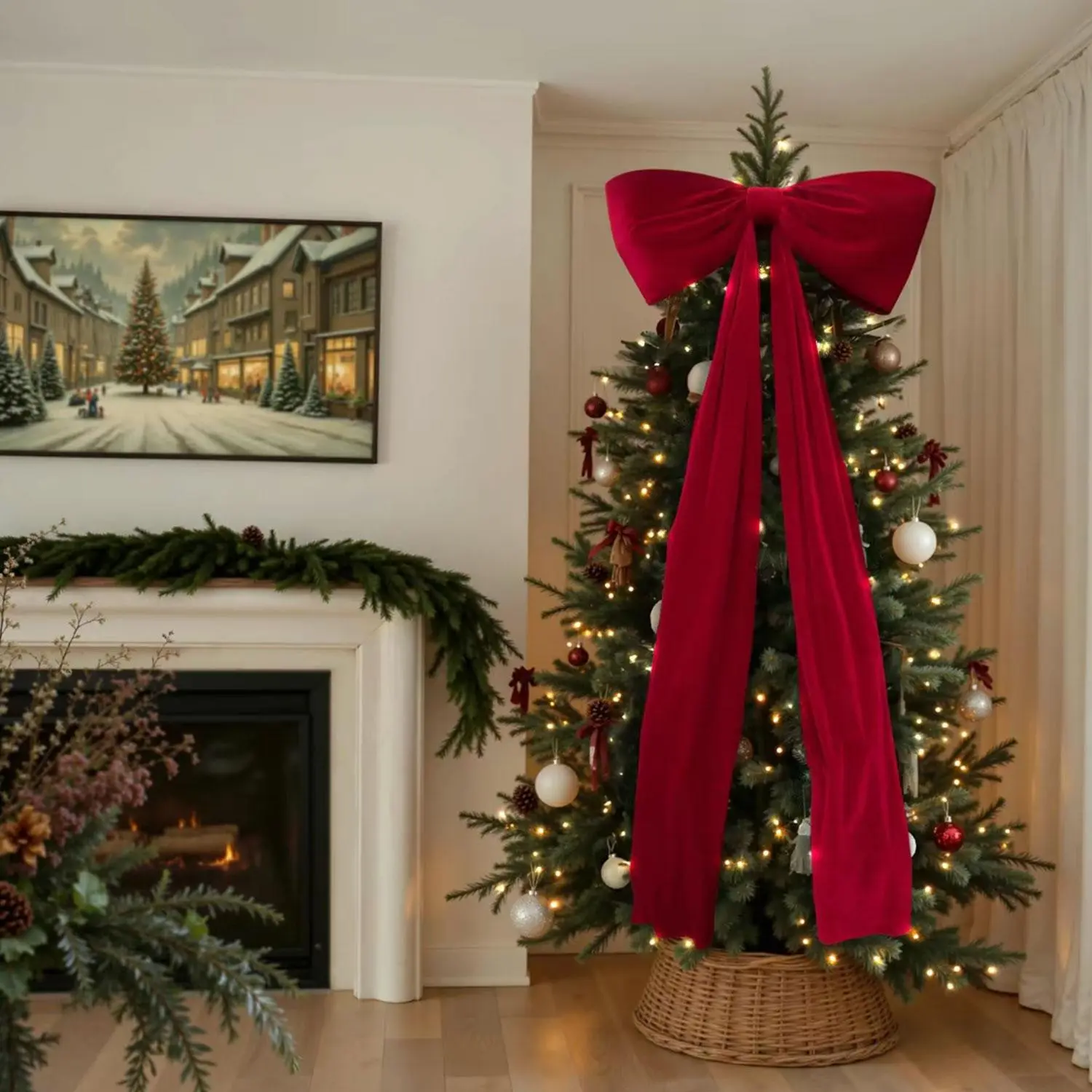 Christmas Decorations, Giant Christmas Tree Bow, Large Velvet Bow, Tree Top Window Wall Decoration, Indoor Home Party Valentine's Day