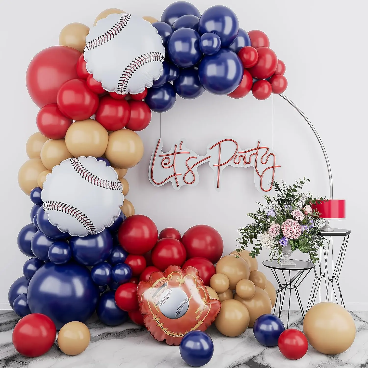 Baseball Balloons Arch Garland Kit-Baseball Glove Balloon Blue Red Nude Balloon 125 count for Boy Birthday, Theme,,Graduation, Shower Party Decorations.