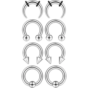 8Pcs Septum Rings Surgical Stainless Steel 8G(3mm) Septum Stretching Kit, Septum Pliers Taper Gauge Set, Nose Hoop Ring Horseshoe Septum Piercing Jewelry for Women Men