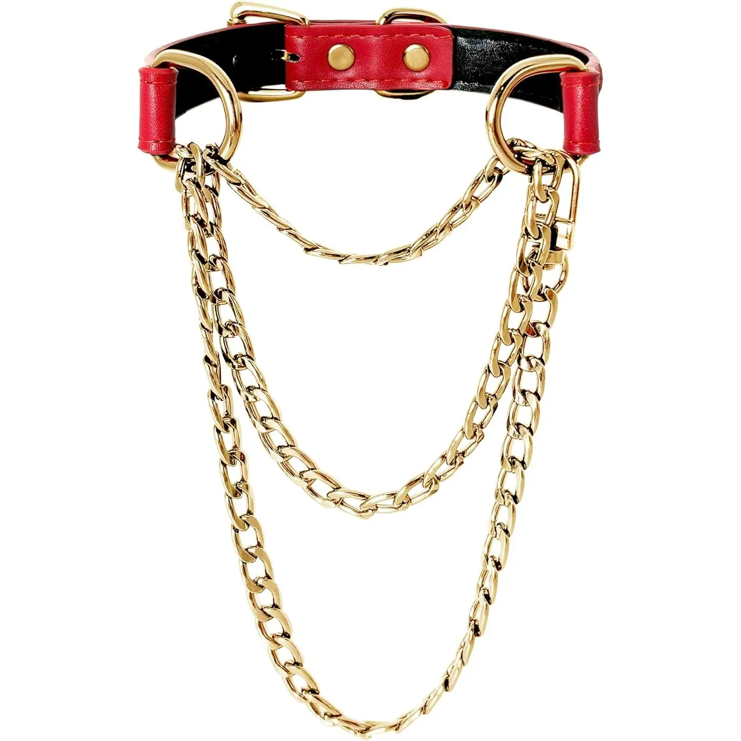 Black Vegan Leather Choker  For Women, Adjustable Triple-Layer Slip Chain Necklace