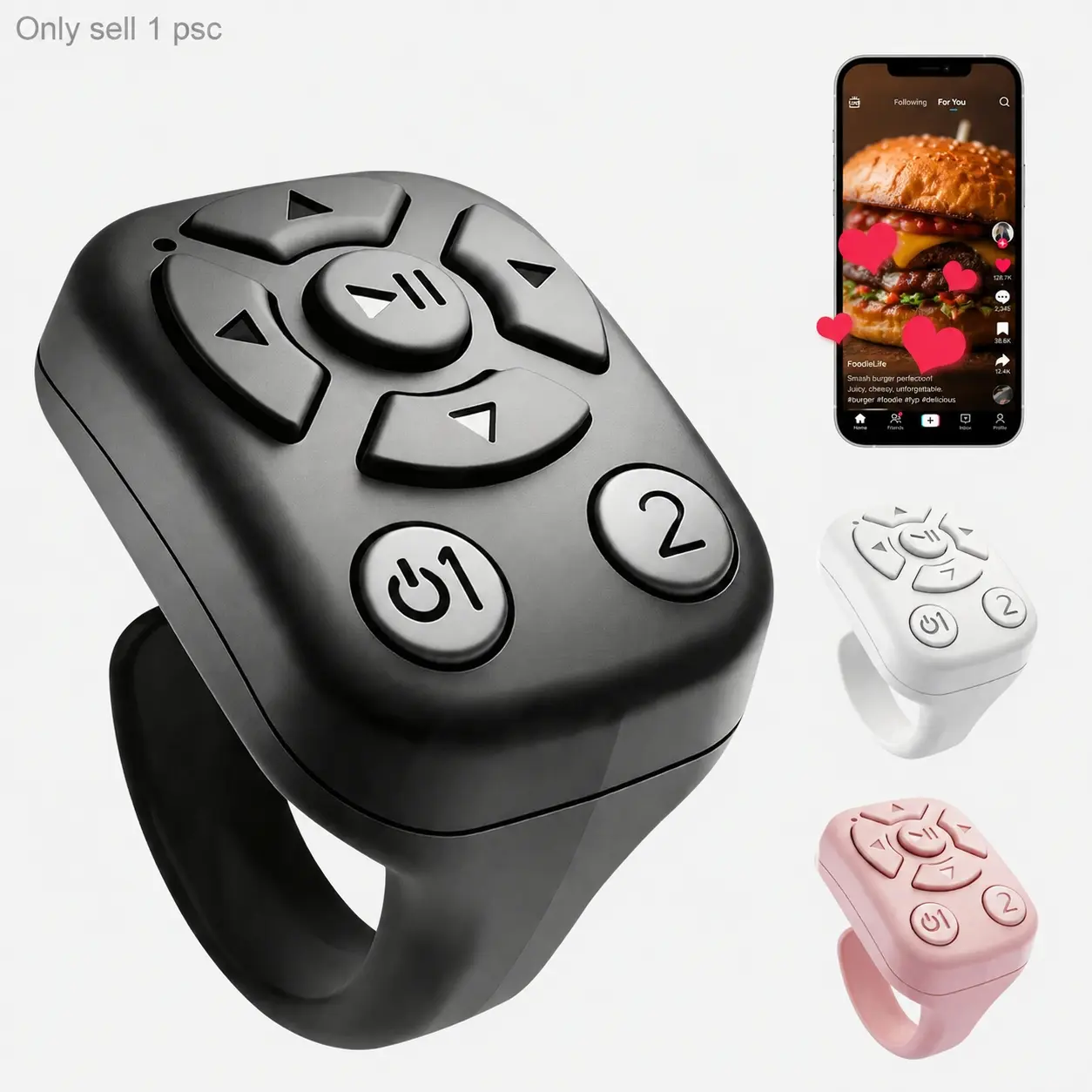 TikTok Scrolling Ring, Wireless Remote Control Page Turner for iPhone Android, Phone Video Scroller, Camera Shutter Remote for Selfies, Short Videos, E-Books and Music Control