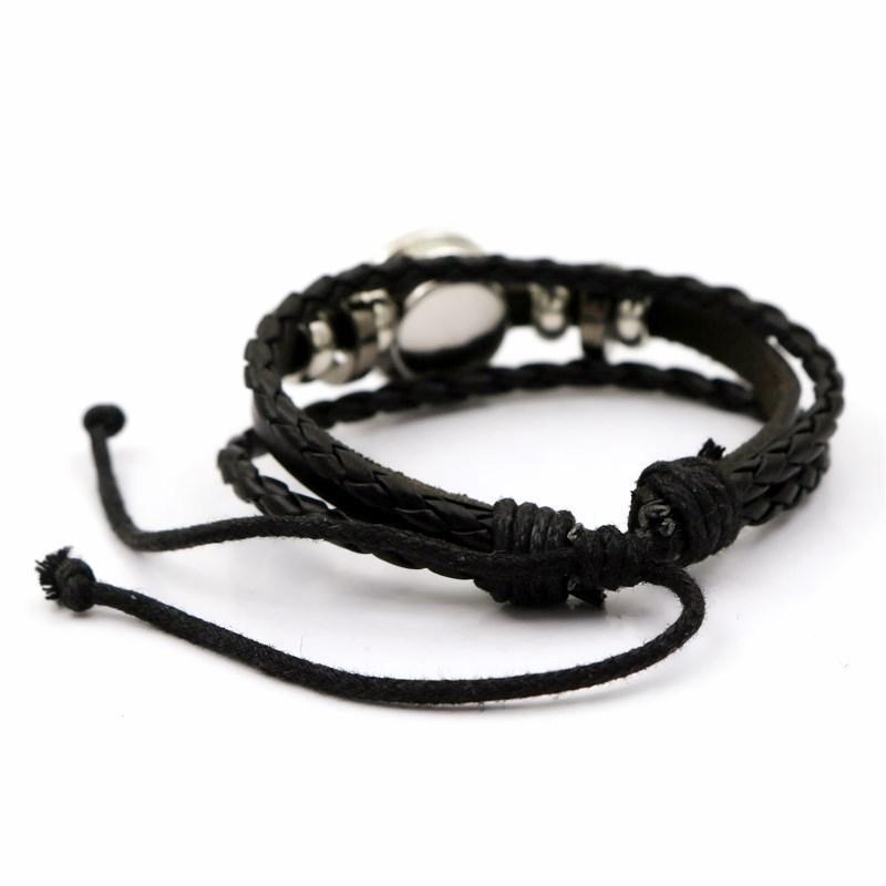 Sun & Moon Lovers Leather Bracelet Vintage Punk Multi-Layer Beaded Woven Design Couple Gift with PU Leather and Glass Accents