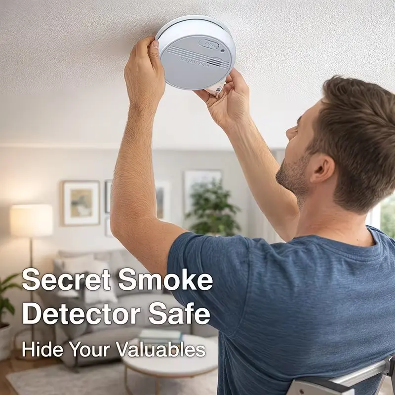 1pc White Ceiling Hidden Storage Box | Smoke Detector Appearance | Fun Discreet Design | Anti-Theft Hidden Storage | Secret Safe for Cash, Jewelry, Keys & Valuables at Home, Ideal for Living Room. Ceiling Smoke Alarm Style Secret Safe for Jewelry Storage
