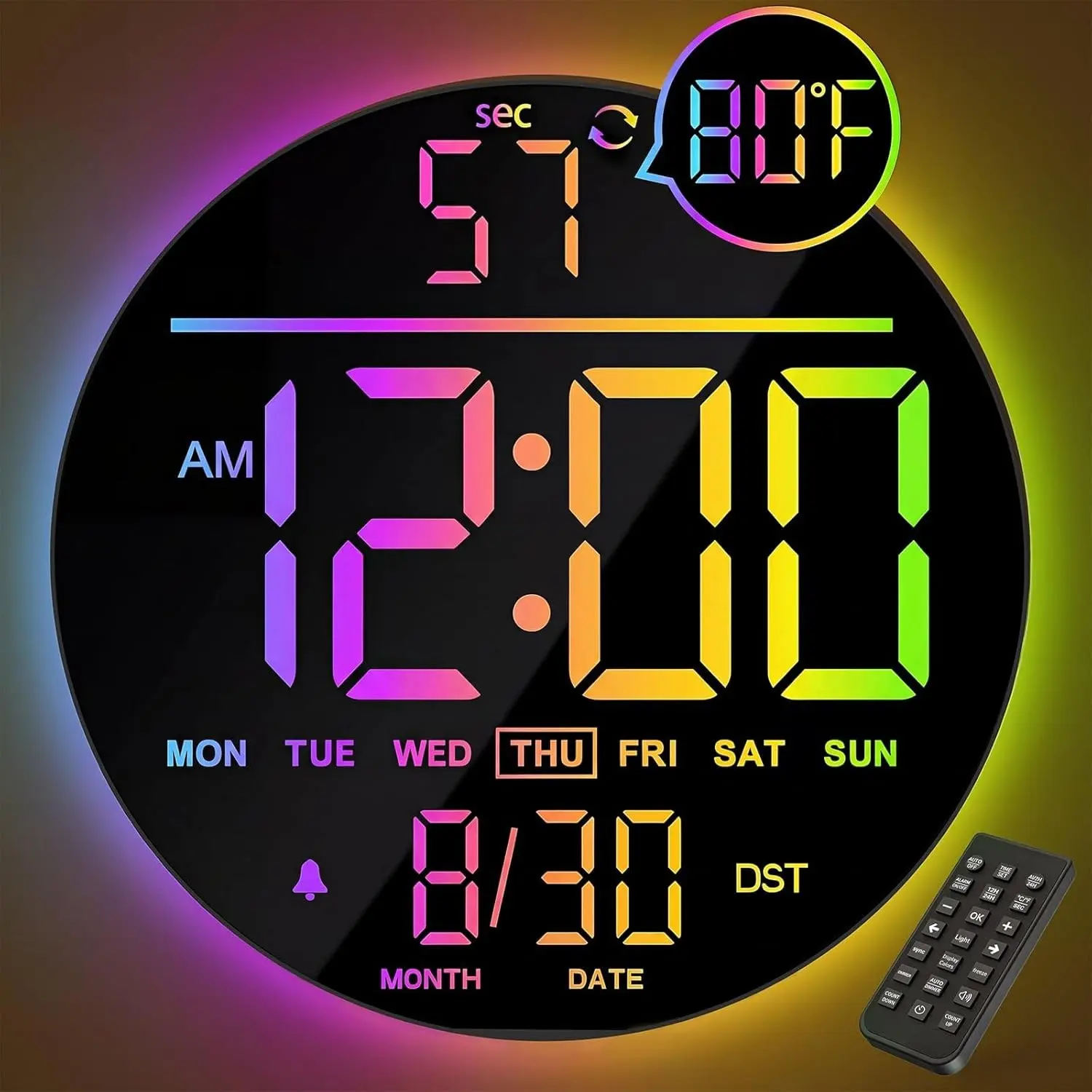 10" Large Digital Wall Clock with Remote, RGB Color, Big LED Display, Alarm Countdown Timer, DST, Temperature, Decor for Bedroom Living Room Gym Gaming Room, Classroom, Gift for Students & TeachersGift