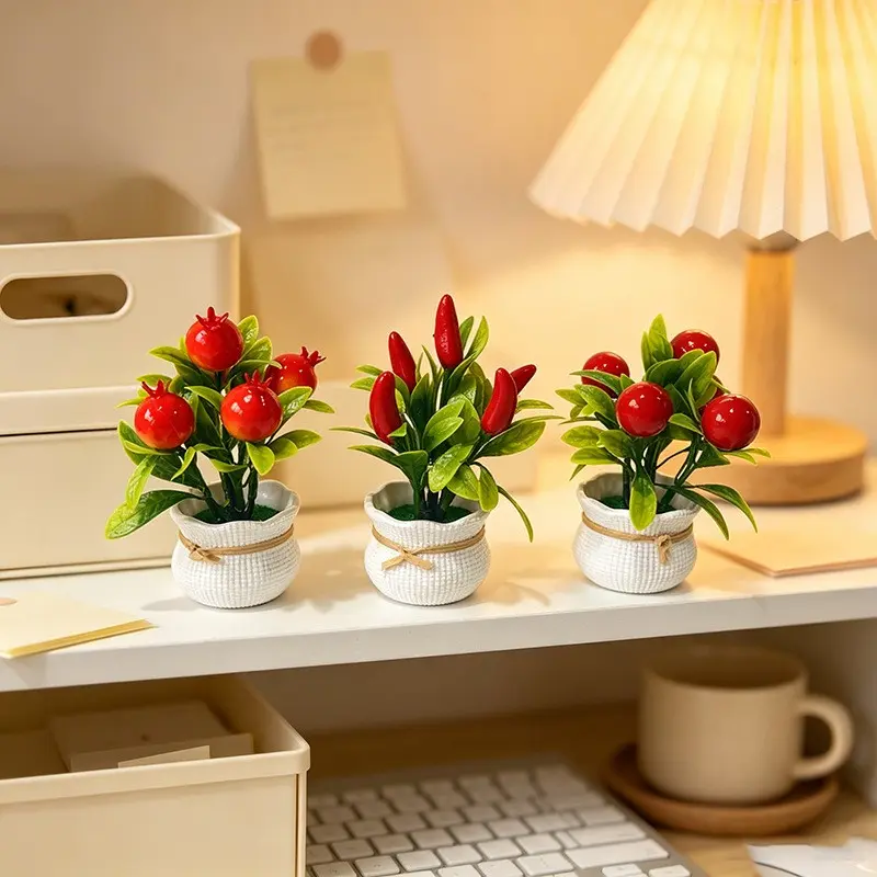 Mini Fruit Simulation Potted Plant, New Year Moving Home Decor, Artificial Greenery, Desk Decoration, Indoor Outdoor Use