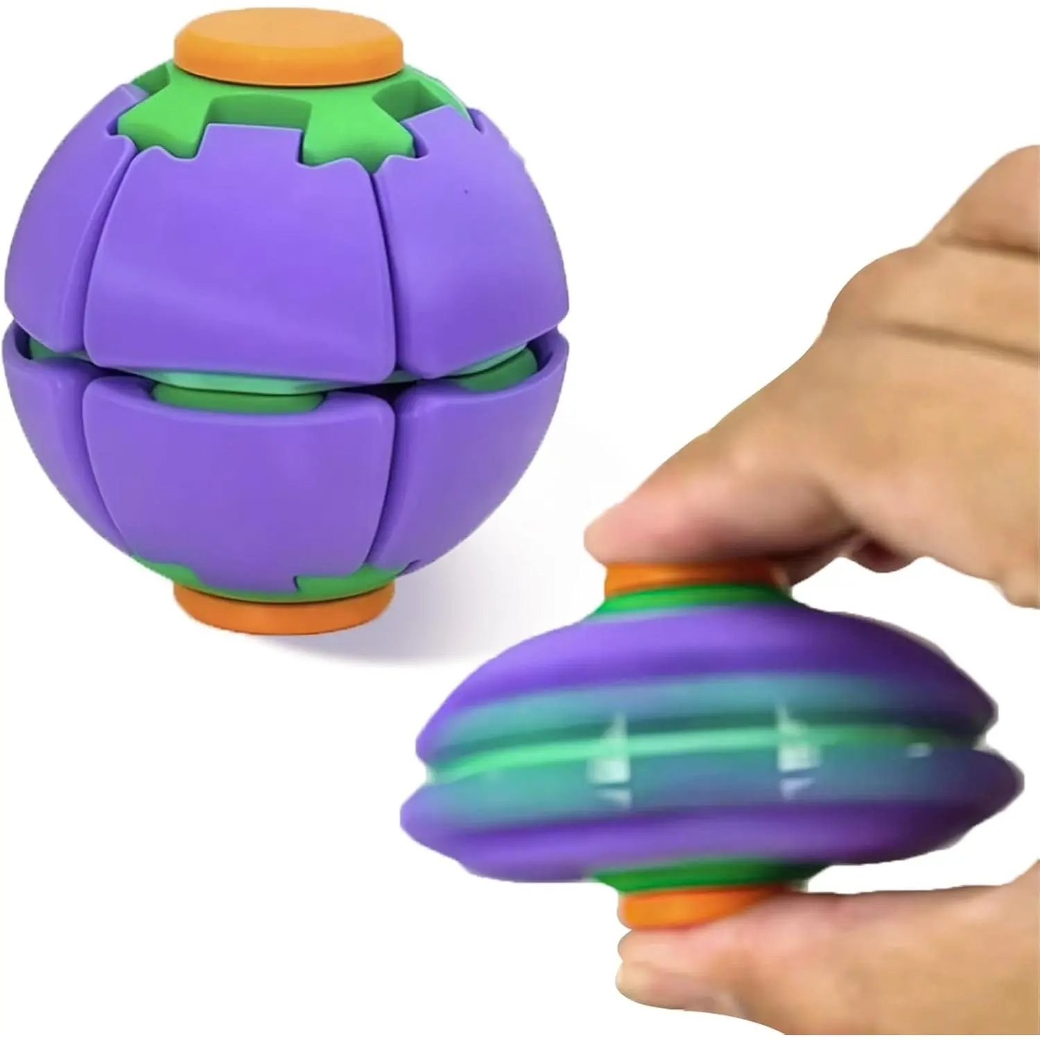 3D Printed Fidget Ball, Push Button Rotating Gear Sphere,Gear Ball, Handheld Sensory Stress Relief Fidget, Interactive Mechanical Desk Gadget for Adults, Office and Travel (Purple)