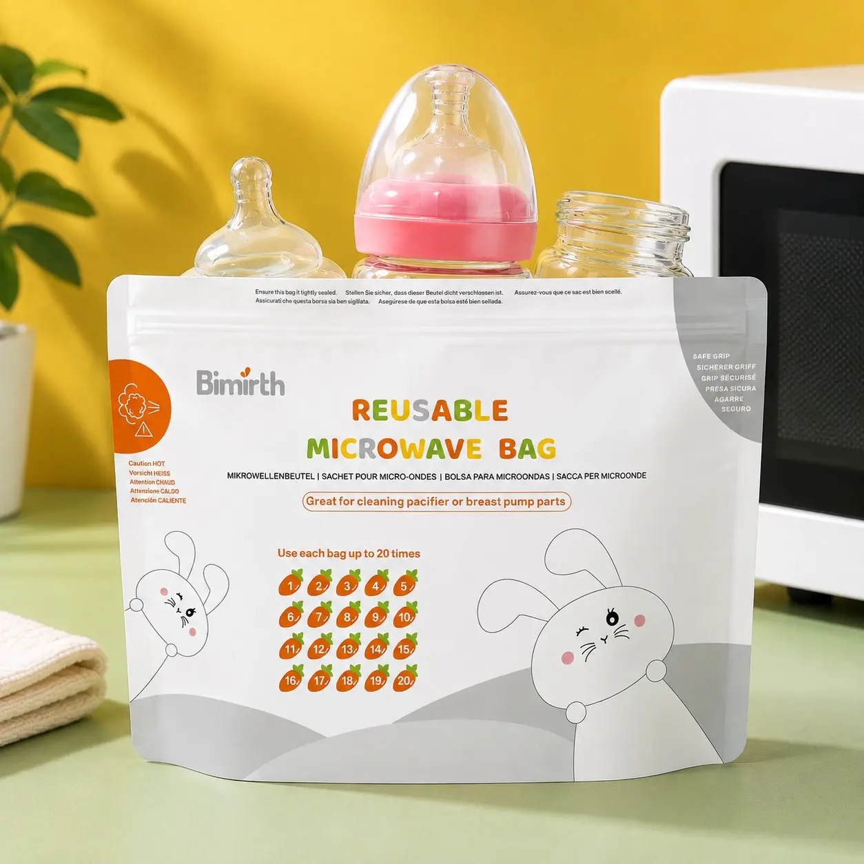 Bimirth Microwave Steam Hygiene Cleaning Bag for Baby Bottles, Nipples, Breast Pumps, Reusable 20 Times, Quick Steam Clean Accessories