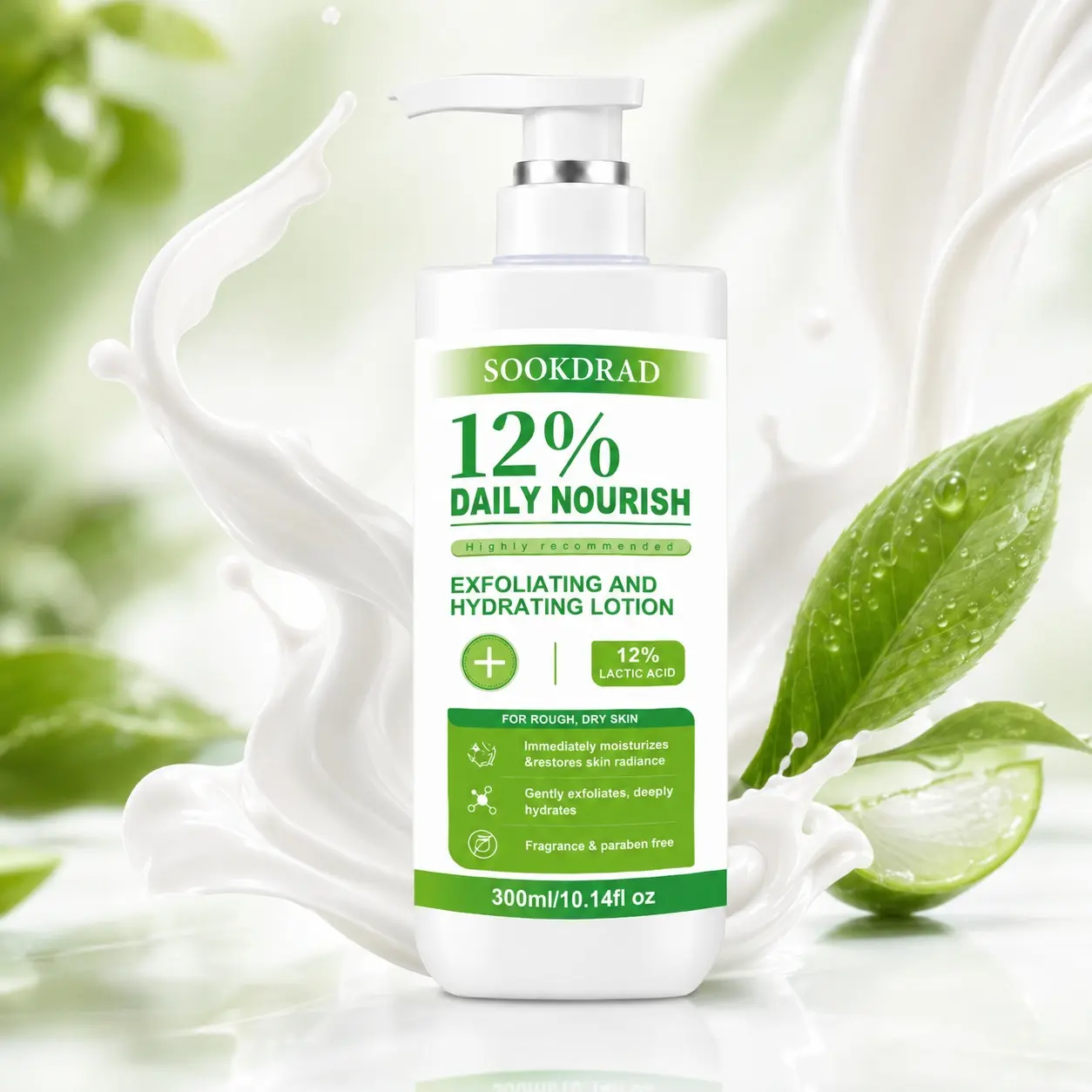 Exfoliating and Hydrating Lotion, 12% lactic acid, gently exfoliating, deeply hydrating, moisturizing, restores skin radiance, for rough dry skin, fragrance free, paraben free, daily care,