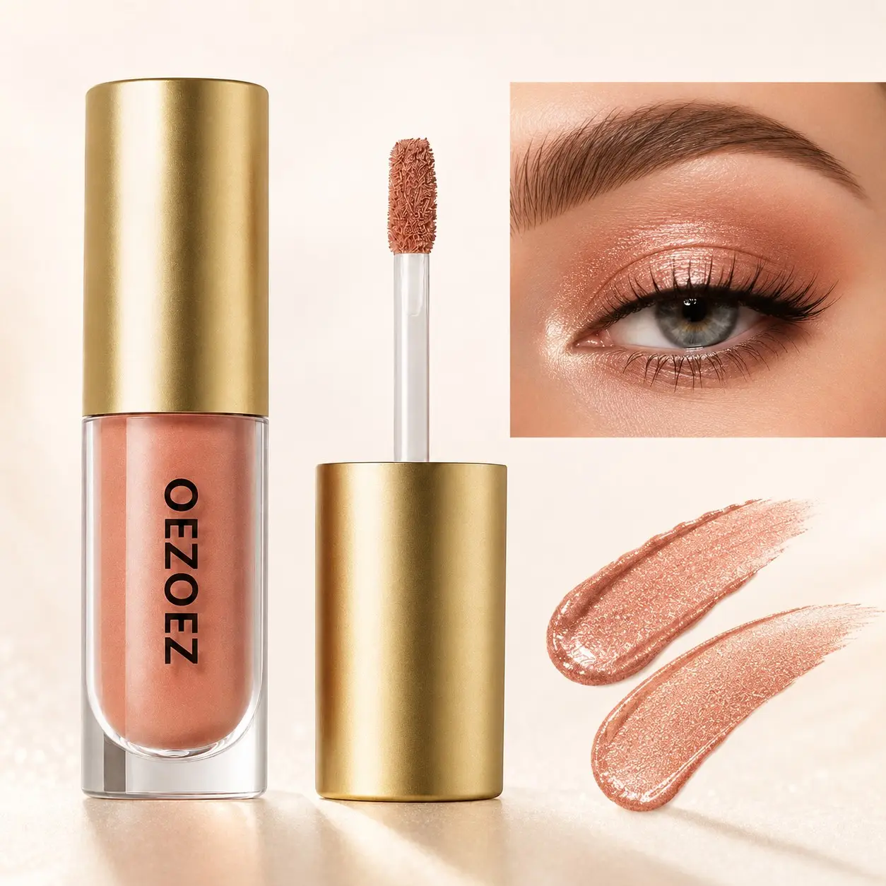 Liquid Shimmer Eyeshadow, Rose Gold Metallic Eye Shadow, High Pigment Glitter Eye Makeup, Smooth Blendable Sparkle Finish, Soft Glam Eyeshadow for Daily Wear, Party and Date Night