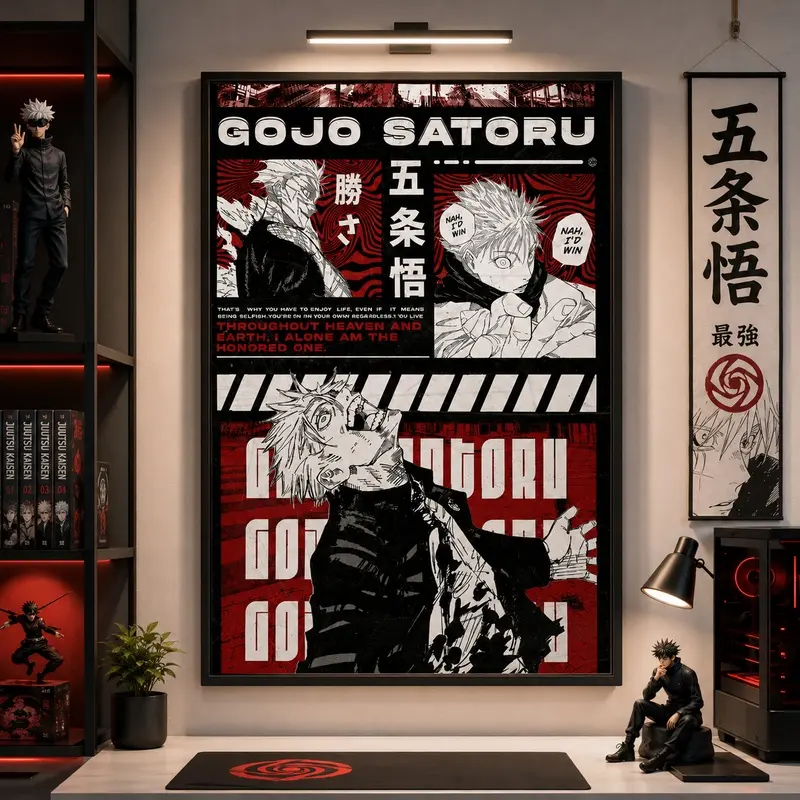 Jujutsu Kaisen Satoru Gojo Anime Canvas Wall Art Nah Id Win Manga Panel Poster Red Black Graphic Design Aesthetic Living Room Bedroom Decor Trendy Shonen Fan Collectible Painting Artwork JJK Wall Art, Gojo Satoru Poster, Gaming Room Decor, Anime Bedroom D
