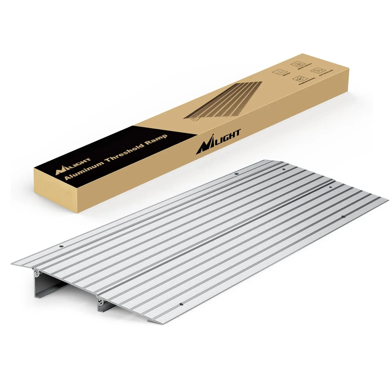 Nilight Portable Aluminium Wheelchair Door Threshold Ramp - 2" Rise, 34x12.2x2", Lightweight, 700 lbs Capacity, Non-Slip Groove, Modular Stackable Units, Height Adjustable, All-Weather Use for Home Doorways, Motorhome Roadside Access