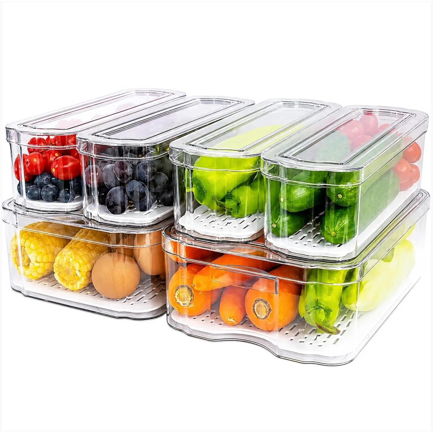 Fridge Organizers and Storage, 6 Pack Clear Freezer Organizer Bins with Lids for Kitchen, Pantry, Refrigerator, Food, Fruit, Vegetable Storage
