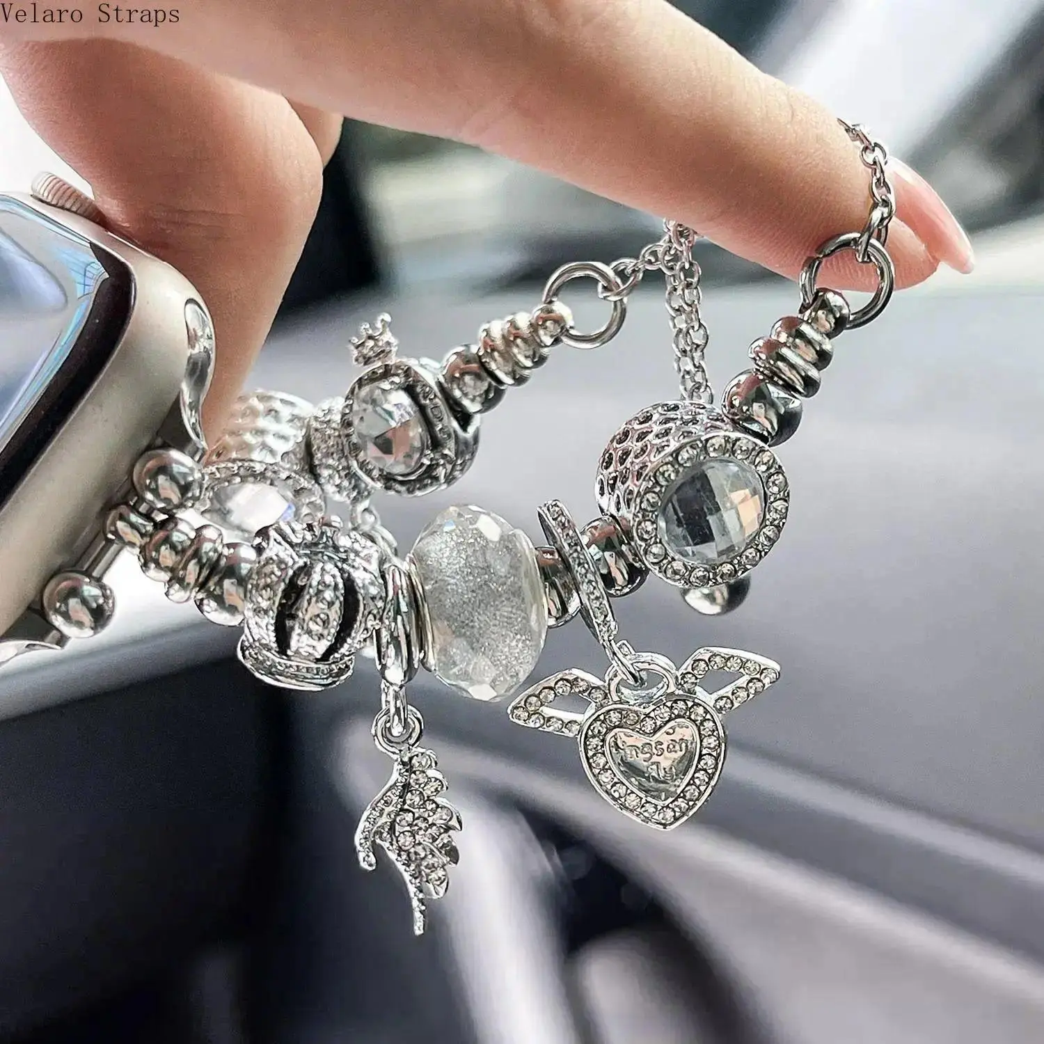Butterfly & Crystal Charm Beaded Apple Watch Strap, Fashion Adjustable Band for Apple Watch All Series Ultra SE 1-11