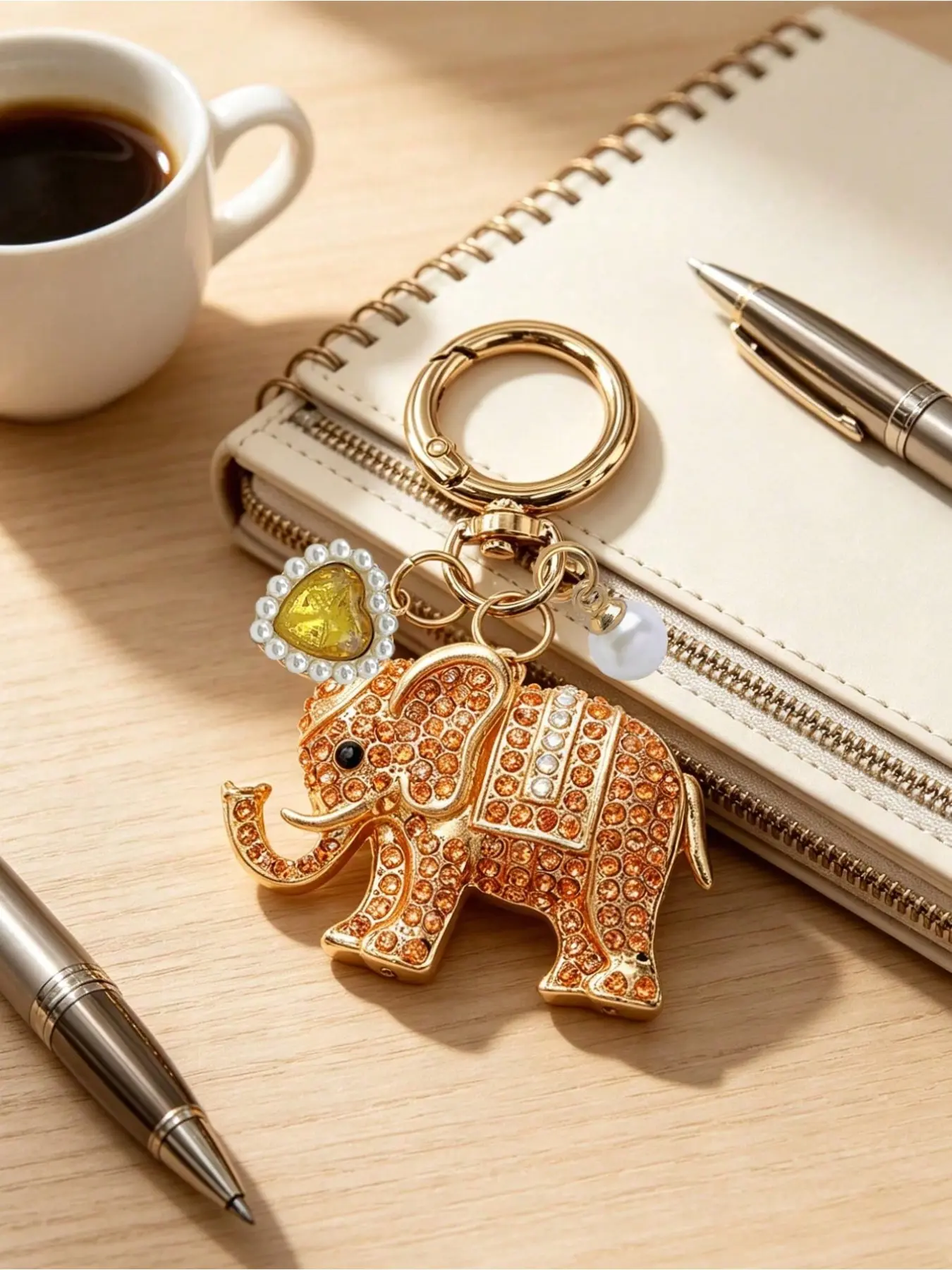 Diamond Elephant Pearl Keychain, Lucky Crystal Heart Pendant, Shiny Lady Keychain, Gold/silver/rose Gold, Cute Animal Keychain, Perfect Gift