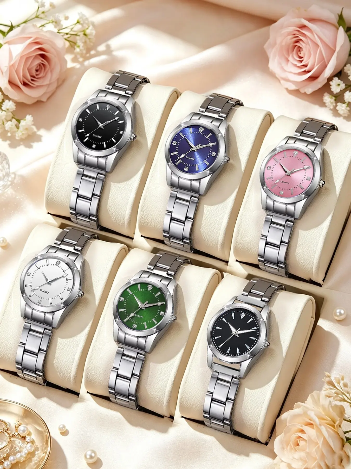 Women's Casual Quartz Watch Set, 6-Piece, Multiple Color Faces, Fashionable, Versatile, Perfect Gift for Mother, Friend, Girlfriend