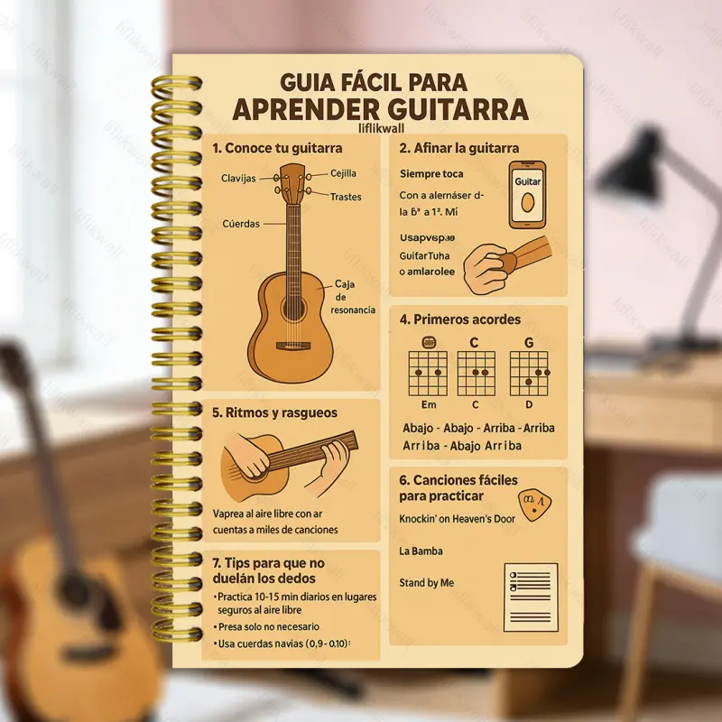 13.97X21.08 cm Lined Notebook | Guitar Beginner's Guide (Includes Chord/Tuning Tips) | Spiral Notebook, Ideal for Beginners and Self-Learners | Portable Design, Perfect for Everyday Use